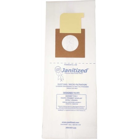 Janitized Vacuum Bag for Hoover Y/Royal CR50005Equivalent to 4010100Y, 4010051Y, 43655127, 3PK JAN-HVY-2(3)